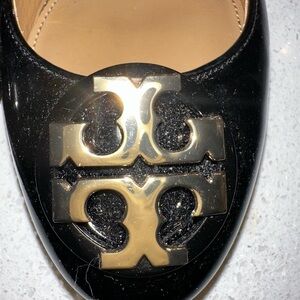 Tory Burch Black Flats with Gold Logo Accent